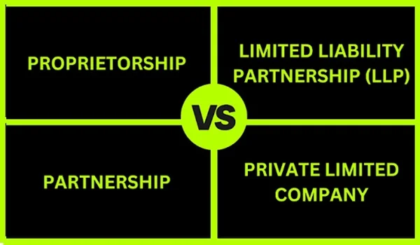 Difference Between Proprietorship, Partnership, LLP, and Private Limited